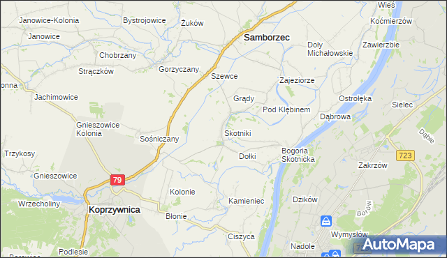 mapa Skotniki gmina Samborzec, Skotniki gmina Samborzec na mapie Targeo