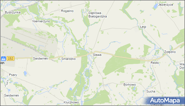 mapa Sława gmina Świdwin, Sława gmina Świdwin na mapie Targeo