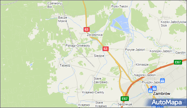 mapa Śledzie gmina Zambrów, Śledzie gmina Zambrów na mapie Targeo