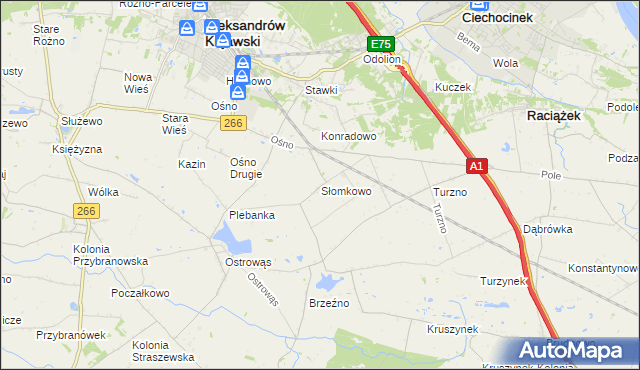 mapa Słomkowo gmina Aleksandrów Kujawski, Słomkowo gmina Aleksandrów Kujawski na mapie Targeo