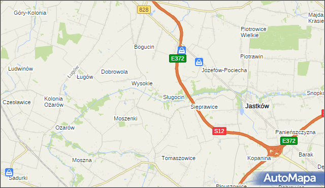 mapa Sługocin gmina Jastków, Sługocin gmina Jastków na mapie Targeo