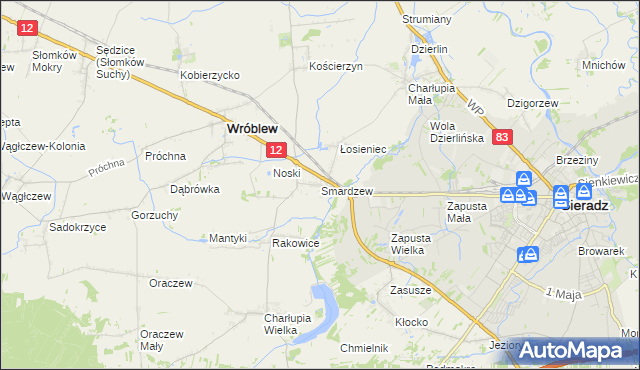 mapa Smardzew gmina Wróblew, Smardzew gmina Wróblew na mapie Targeo