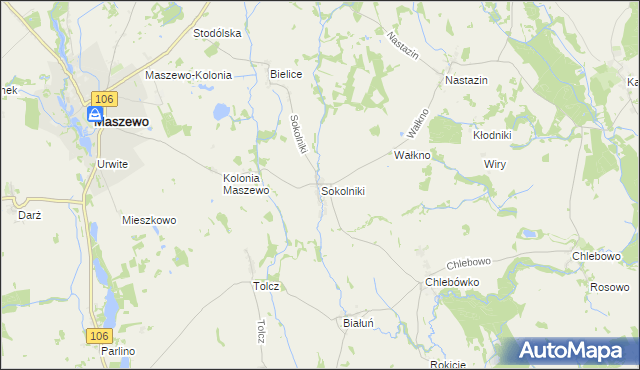 mapa Sokolniki gmina Maszewo, Sokolniki gmina Maszewo na mapie Targeo