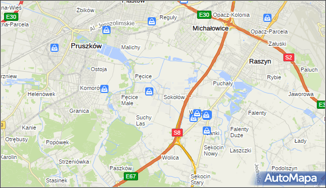 mapa Sokołów gmina Michałowice, Sokołów gmina Michałowice na mapie Targeo