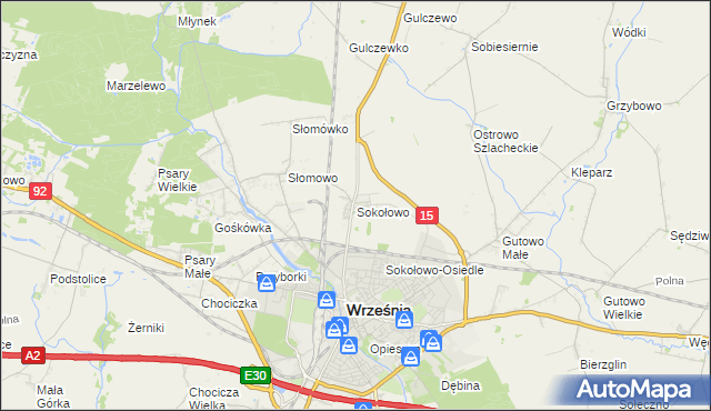 mapa Sokołowo gmina Września, Sokołowo gmina Września na mapie Targeo