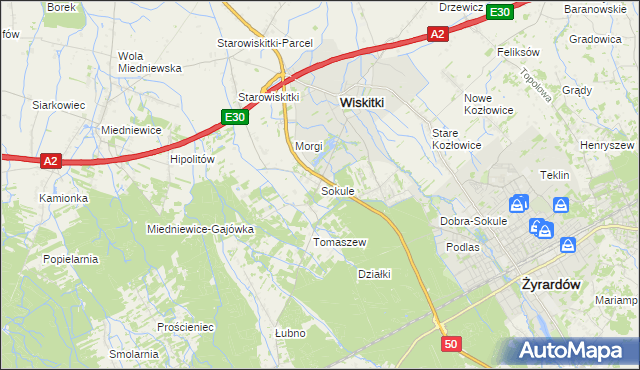 mapa Sokule gmina Wiskitki, Sokule gmina Wiskitki na mapie Targeo