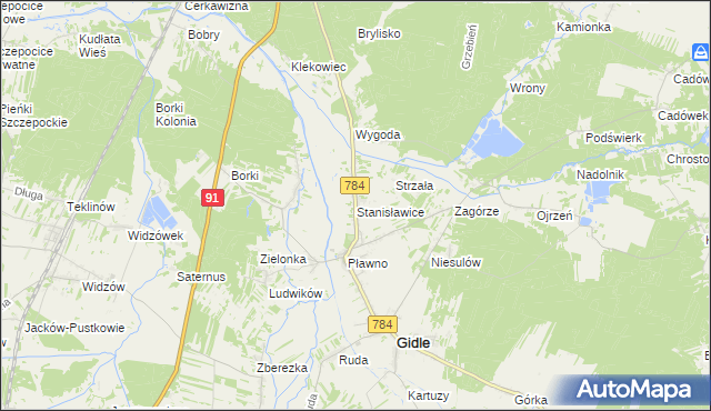 mapa Stanisławice gmina Gidle, Stanisławice gmina Gidle na mapie Targeo