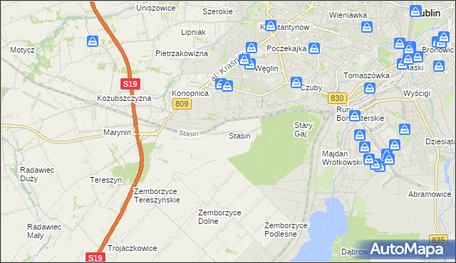 mapa Stasin gmina Konopnica, Stasin gmina Konopnica na mapie Targeo