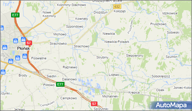 mapa Strubiny gmina Płońsk, Strubiny gmina Płońsk na mapie Targeo
