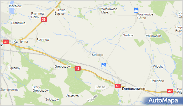 mapa Strzelce gmina Domaszowice, Strzelce gmina Domaszowice na mapie Targeo