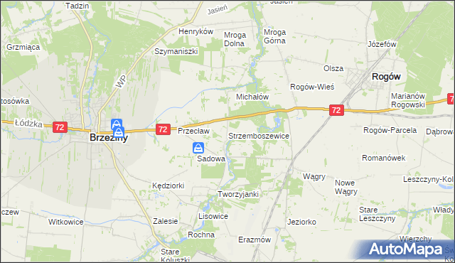 mapa Strzemboszewice, Strzemboszewice na mapie Targeo