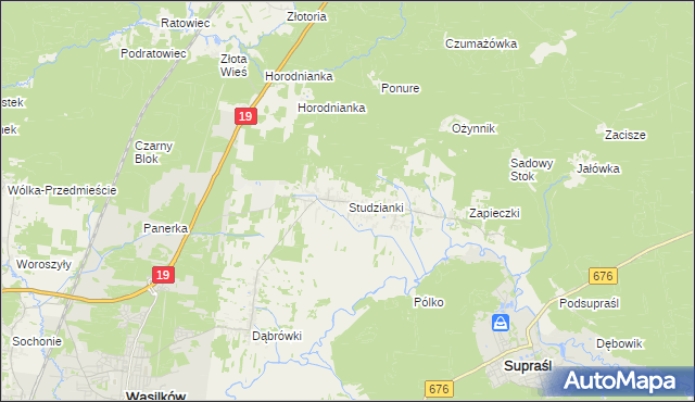 mapa Studzianki gmina Wasilków, Studzianki gmina Wasilków na mapie Targeo