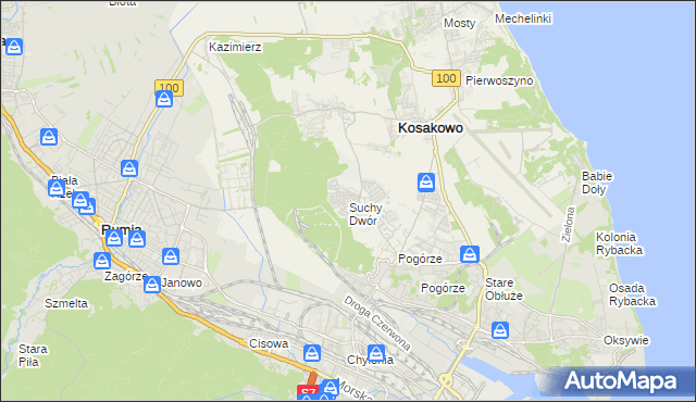 mapa Suchy Dwór gmina Kosakowo, Suchy Dwór gmina Kosakowo na mapie Targeo