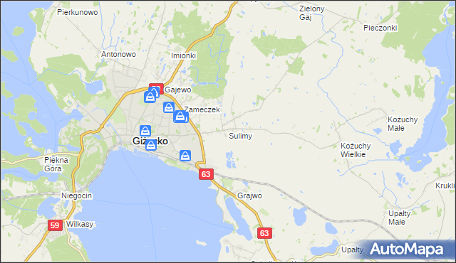 mapa Sulimy gmina Giżycko, Sulimy gmina Giżycko na mapie Targeo