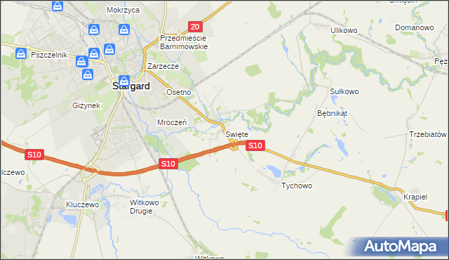 mapa Święte gmina Stargard, Święte gmina Stargard na mapie Targeo