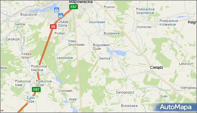 mapa Świnice gmina Rawa Mazowiecka, Świnice gmina Rawa Mazowiecka na mapie Targeo