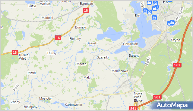 mapa Szarejki gmina Ełk, Szarejki gmina Ełk na mapie Targeo