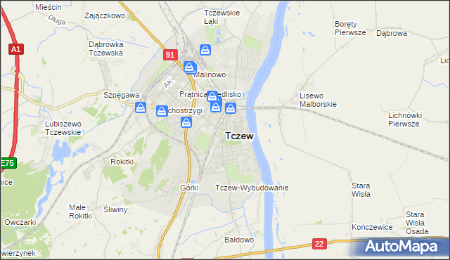 mapa Tczew, Tczew na mapie Targeo