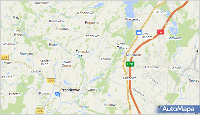 mapa Tokary gmina Przodkowo, Tokary gmina Przodkowo na mapie Targeo