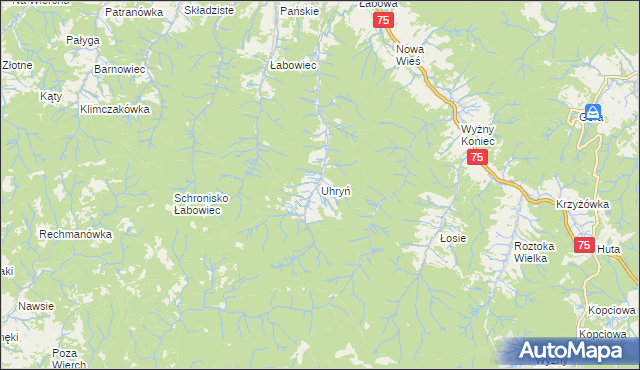 mapa Uhryń, Uhryń na mapie Targeo