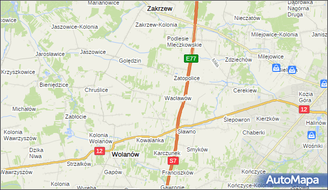 mapa Wacławów gmina Wolanów, Wacławów gmina Wolanów na mapie Targeo