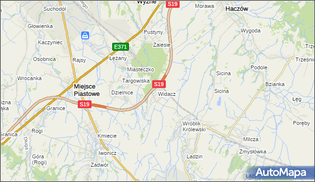 mapa Widacz gmina Miejsce Piastowe, Widacz gmina Miejsce Piastowe na mapie Targeo