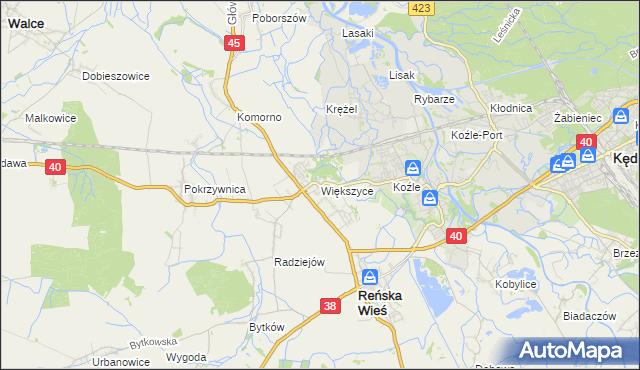 mapa Większyce, Większyce na mapie Targeo
