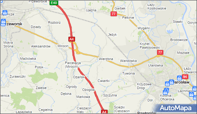 mapa Wierzbna gmina Pawłosiów, Wierzbna gmina Pawłosiów na mapie Targeo