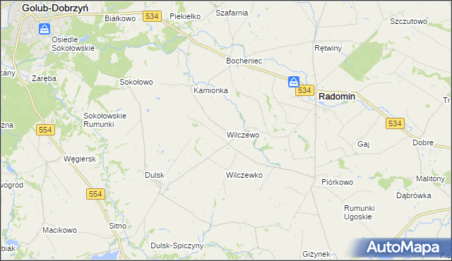 mapa Wilczewo gmina Radomin, Wilczewo gmina Radomin na mapie Targeo