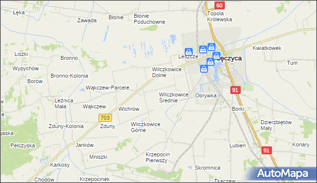 mapa Wilczkowice Średnie, Wilczkowice Średnie na mapie Targeo