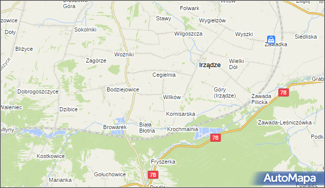 mapa Wilków gmina Irządze, Wilków gmina Irządze na mapie Targeo