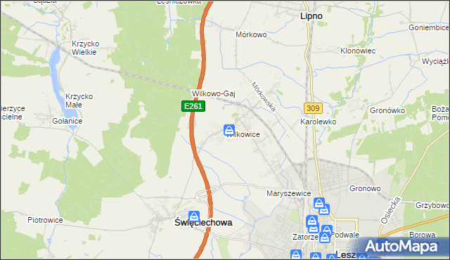 mapa Wilkowice gmina Lipno, Wilkowice gmina Lipno na mapie Targeo