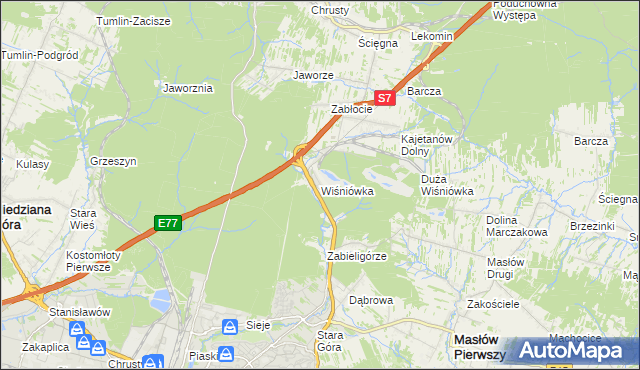 mapa Wiśniówka gmina Masłów, Wiśniówka gmina Masłów na mapie Targeo