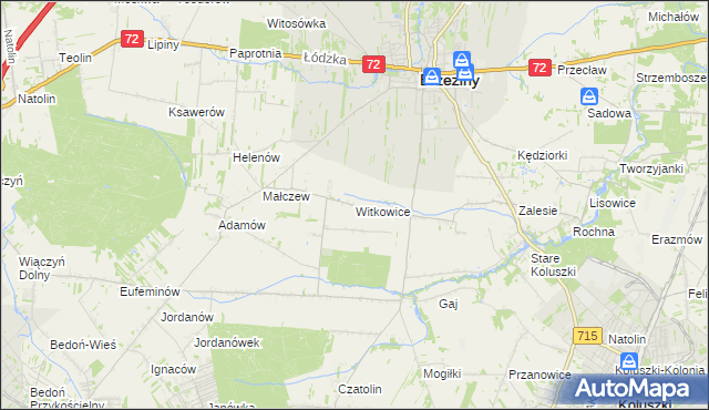 mapa Witkowice gmina Brzeziny, Witkowice gmina Brzeziny na mapie Targeo