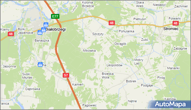 mapa Wojciechówka gmina Białobrzegi, Wojciechówka gmina Białobrzegi na mapie Targeo