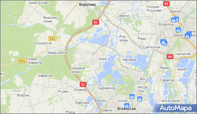 mapa Wola gmina Miedźna, Wola gmina Miedźna na mapie Targeo