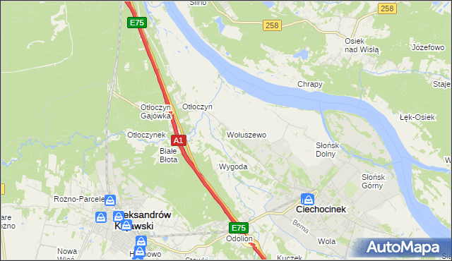 mapa Wołuszewo, Wołuszewo na mapie Targeo
