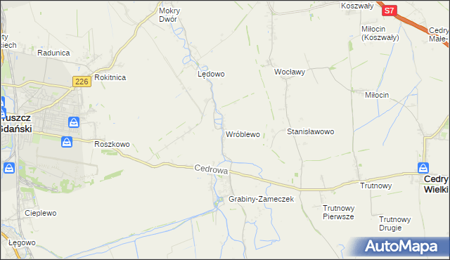 mapa Wróblewo gmina Suchy Dąb, Wróblewo gmina Suchy Dąb na mapie Targeo