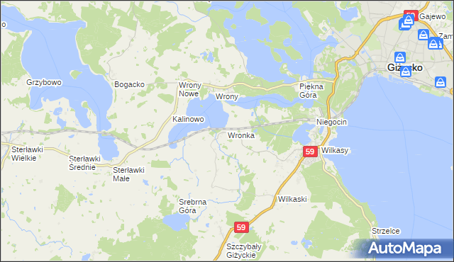 mapa Wronka gmina Giżycko, Wronka gmina Giżycko na mapie Targeo