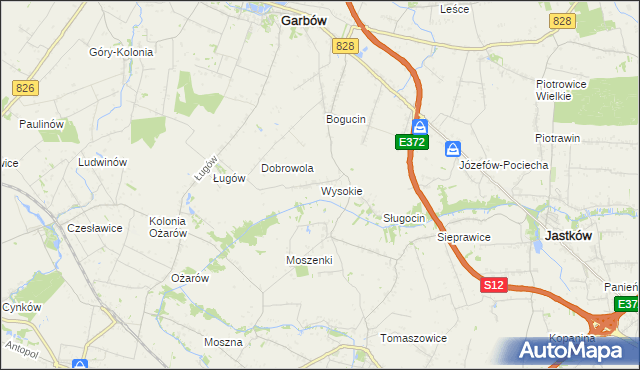 mapa Wysokie gmina Jastków, Wysokie gmina Jastków na mapie Targeo
