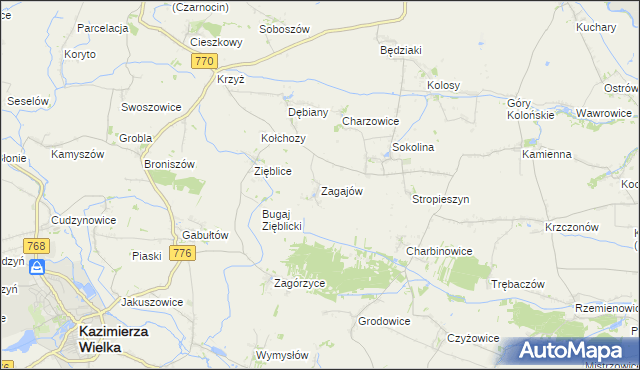 mapa Zagajów gmina Czarnocin, Zagajów gmina Czarnocin na mapie Targeo