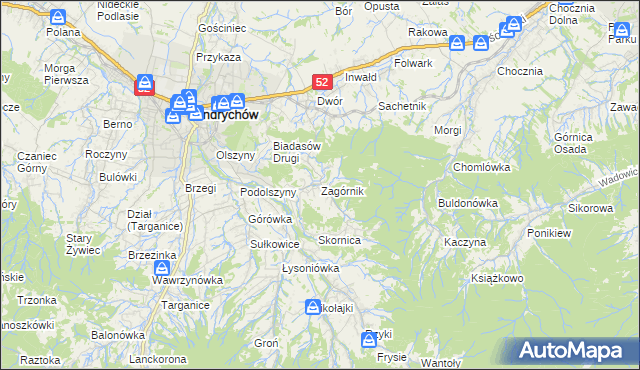 mapa Zagórnik gmina Andrychów, Zagórnik gmina Andrychów na mapie Targeo