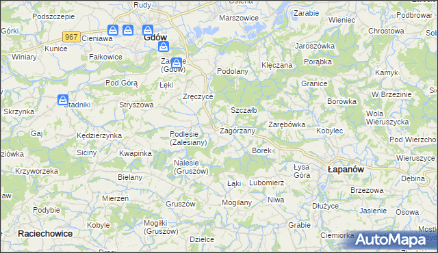 mapa Zagórzany gmina Gdów, Zagórzany gmina Gdów na mapie Targeo