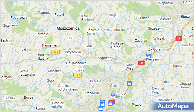 mapa Zagórzany gmina Gorlice, Zagórzany gmina Gorlice na mapie Targeo