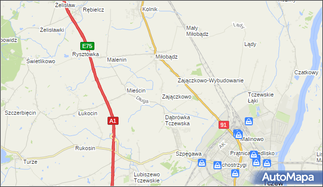 mapa Zajączkowo gmina Tczew, Zajączkowo gmina Tczew na mapie Targeo