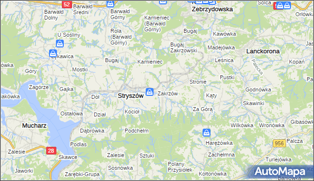 mapa Zakrzów gmina Stryszów, Zakrzów gmina Stryszów na mapie Targeo