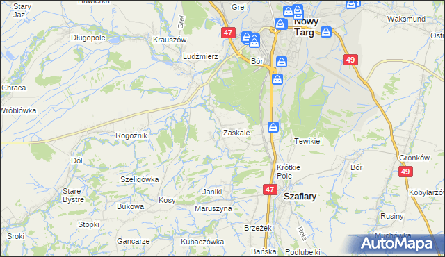 mapa Zaskale gmina Szaflary, Zaskale gmina Szaflary na mapie Targeo