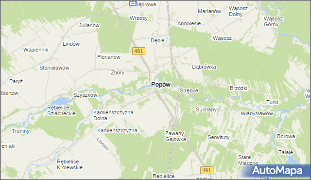 mapa Zawady gmina Popów, Zawady gmina Popów na mapie Targeo
