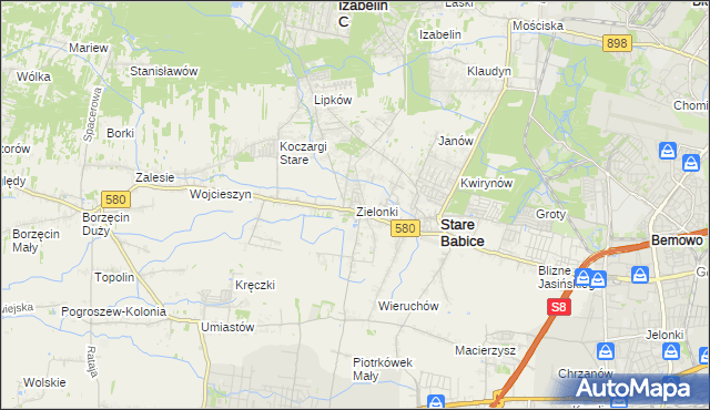 mapa Zielonki gmina Stare Babice, Zielonki gmina Stare Babice na mapie Targeo