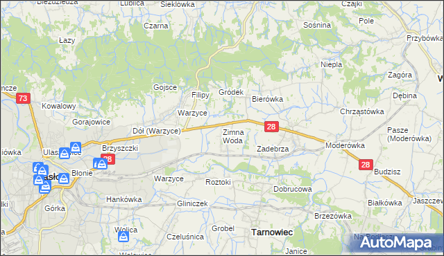 mapa Zimna Woda gmina Jasło, Zimna Woda gmina Jasło na mapie Targeo